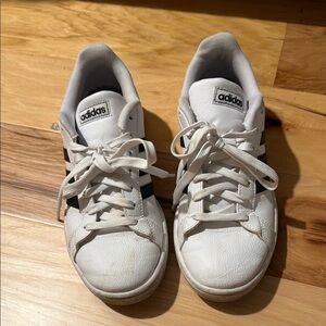 Adidas White Sneakers with Black Stripes